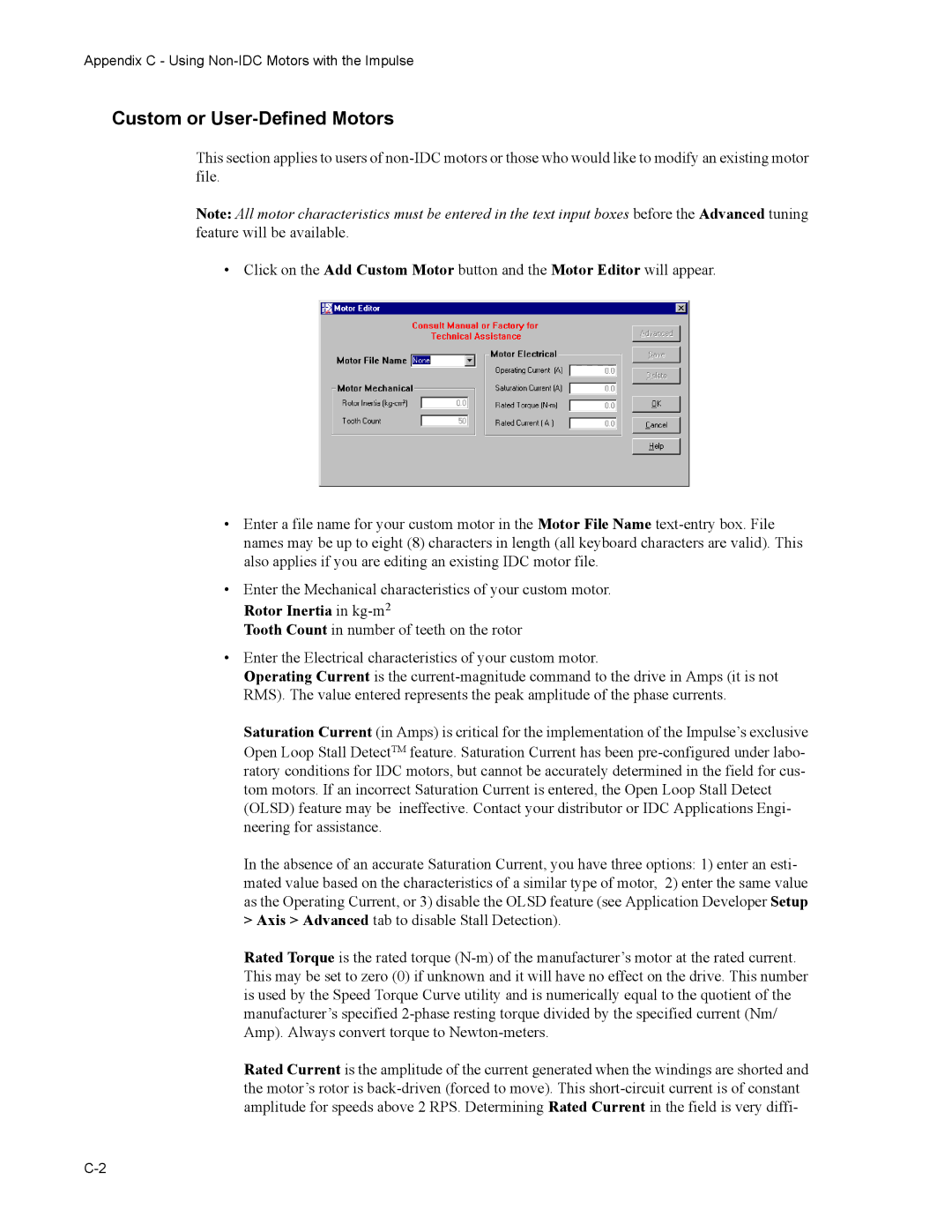 Impulse PCW-5181 user manual Custom or User-Defined Motors 