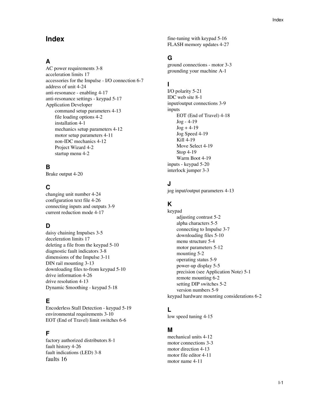 Impulse PCW-5181 user manual Index, Faults 