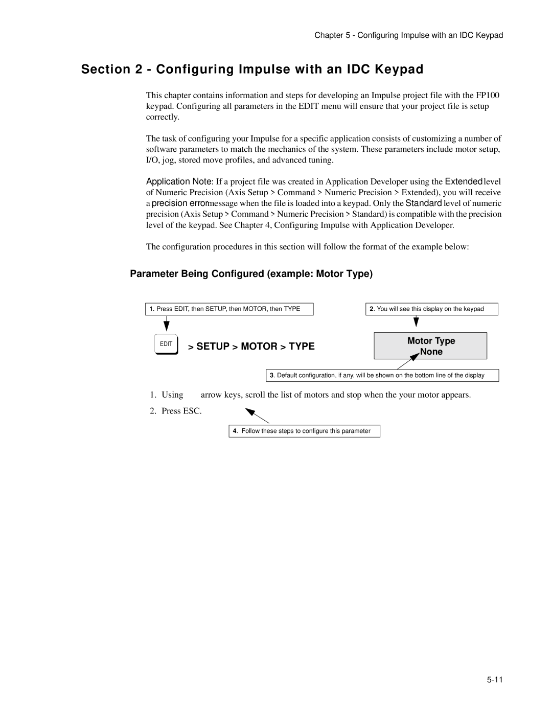 Impulse PCW-5181 user manual Parameter Being Configured example Motor Type, ↑ Motor Type ↓−−− None 