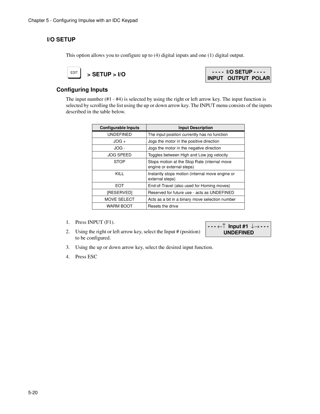 Impulse PCW-5181 user manual Configuring Inputs, Setup, ←↑ Input #1 ↓→ 