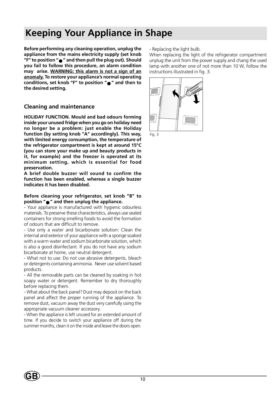 Indesit B 33 FNF X manual Keeping Your Appliance in Shape, Cleaning and maintenance 