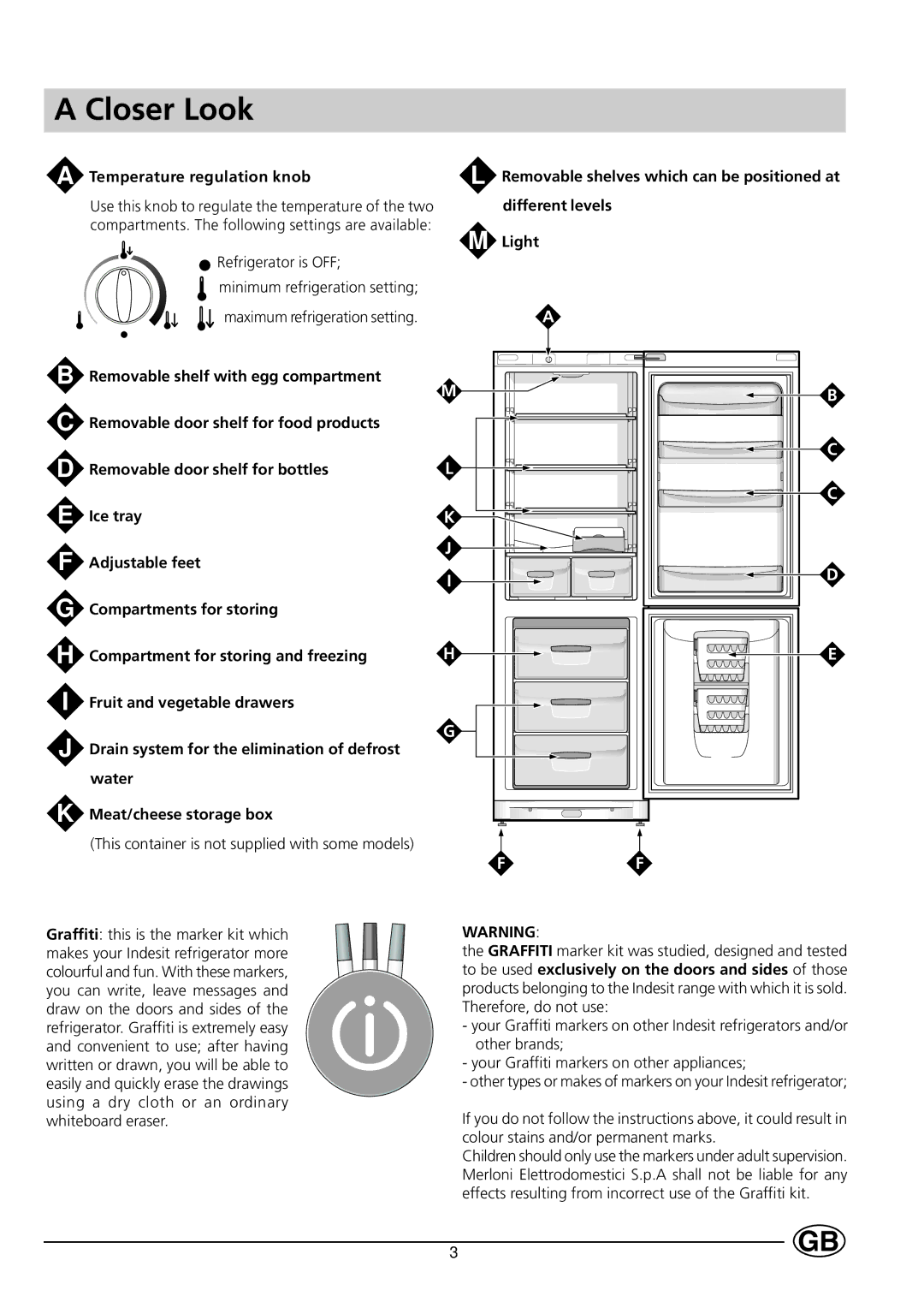 Indesit BA 13 GF manual Closer Look, Temperature regulation knob 