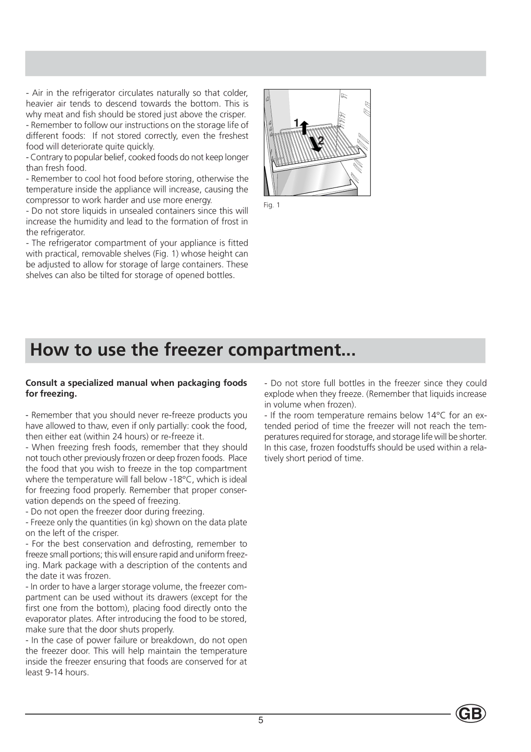 Indesit BA 139 S manual How to use the freezer compartment 