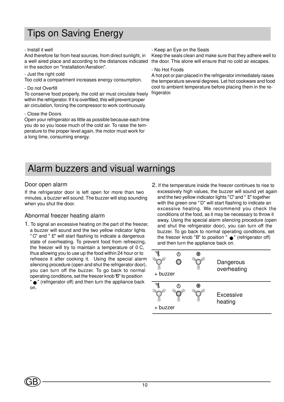 Indesit BA35FNF P manual Tips on Saving Energy, Alarm buzzers and visual warnings, Door open alarm 