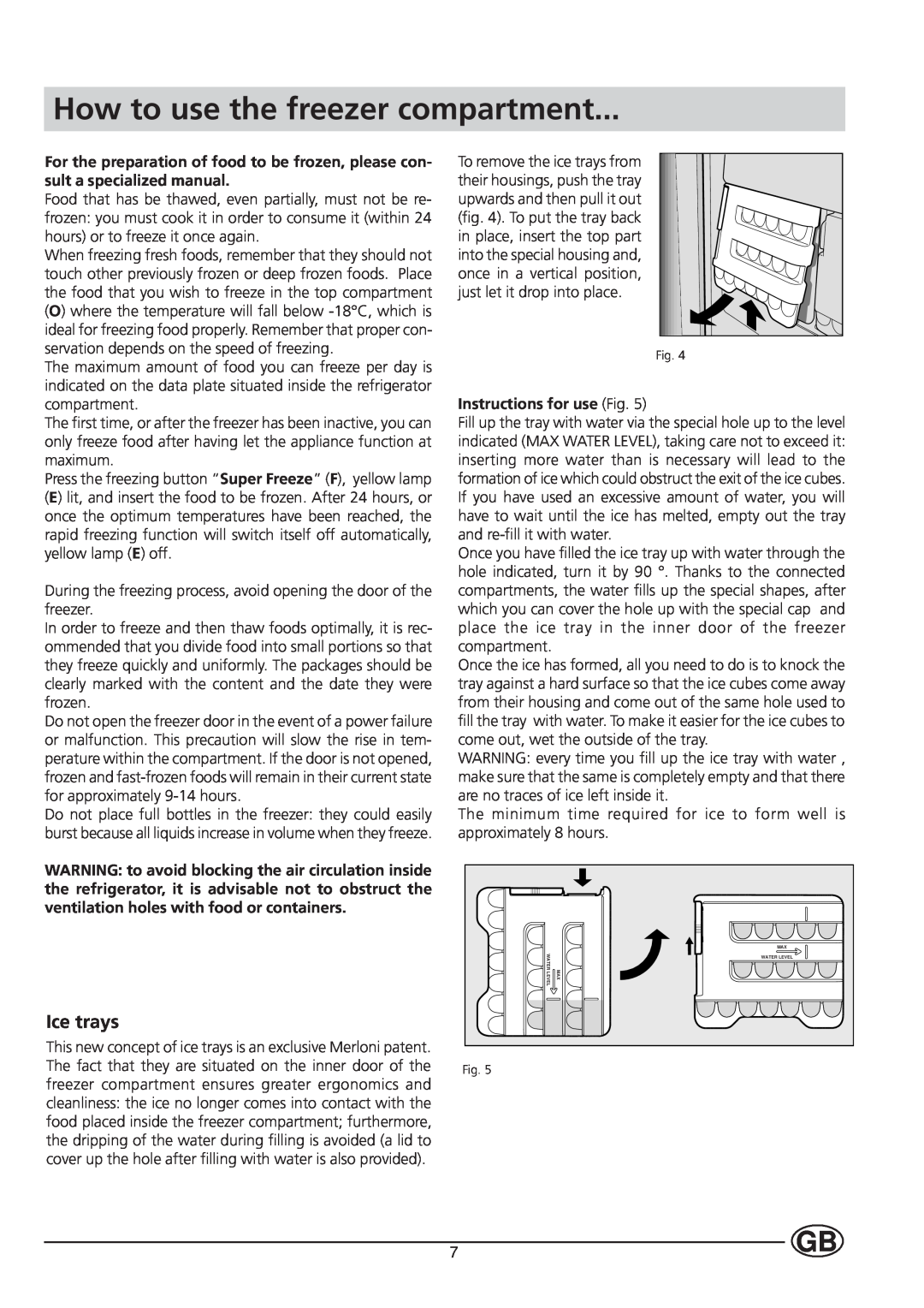 Indesit BA35FNF P manual How to use the freezer compartment, Ice trays 