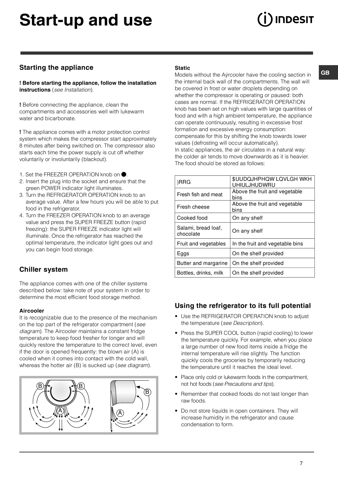 Indesit BAA 35P Start-up and use, Starting the appliance, Chiller system, Using the refrigerator to its full potential 