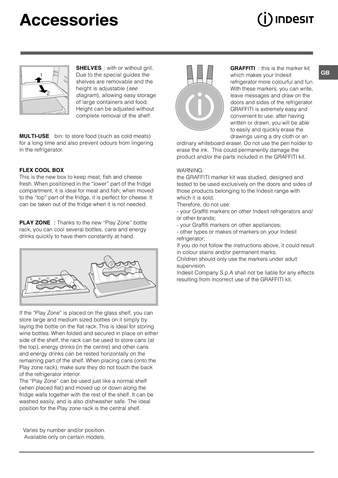 Indesit BAAN 134 S, BAAN 134 X, BAAN 134 G, BAAN 134 PS manual Accessories 