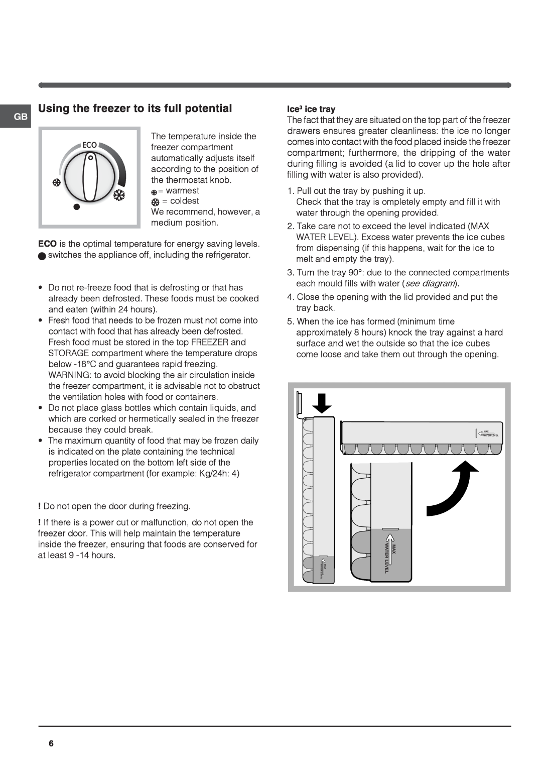 Indesit BAN 134 NF K operating instructions Using the freezer to its full potential 