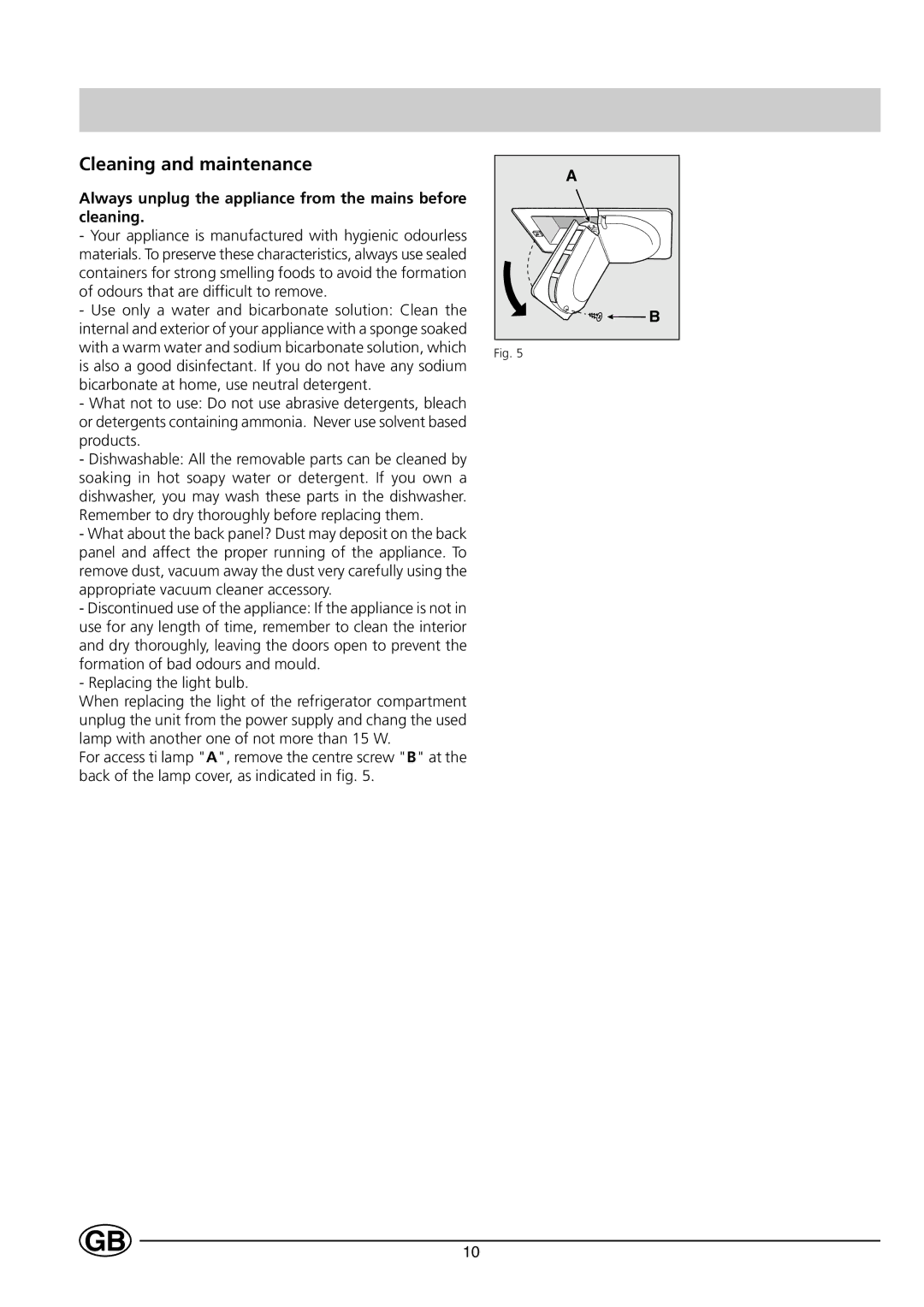 Indesit C 133 UK manual Cleaning and maintenance, Always unplug the appliance from the mains before cleaning 