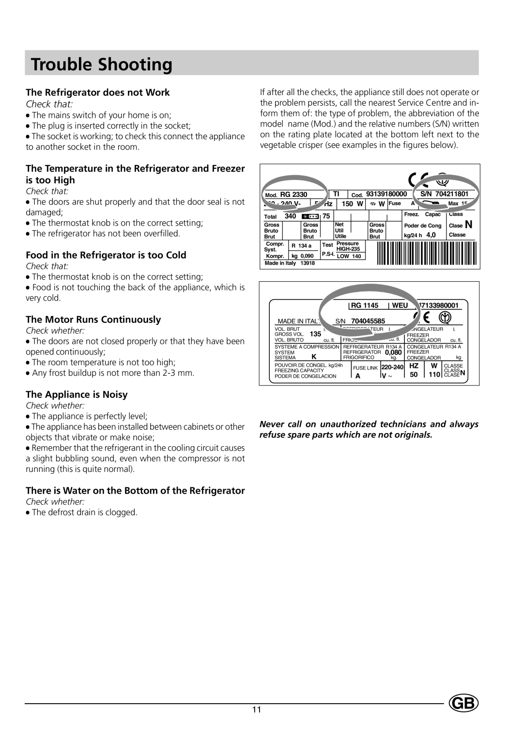 Indesit C 133 UK manual Trouble Shooting, Refrigerator does not Work 