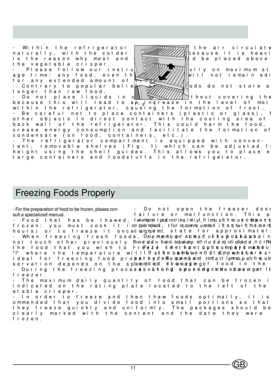 Indesit CG 3100 manual Freezing Foods Properly 