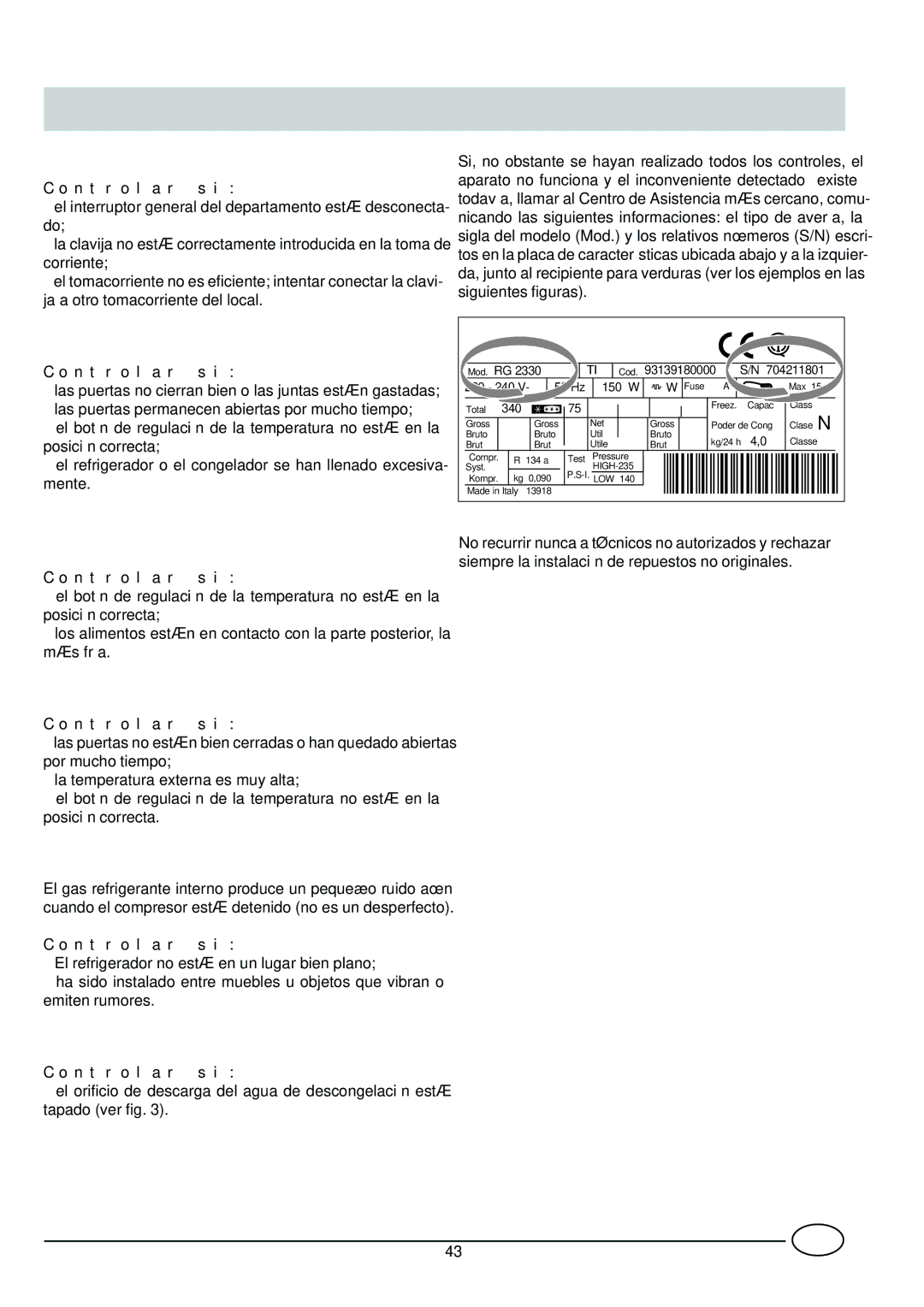 Indesit CG 3100 manual Algunos problemas 