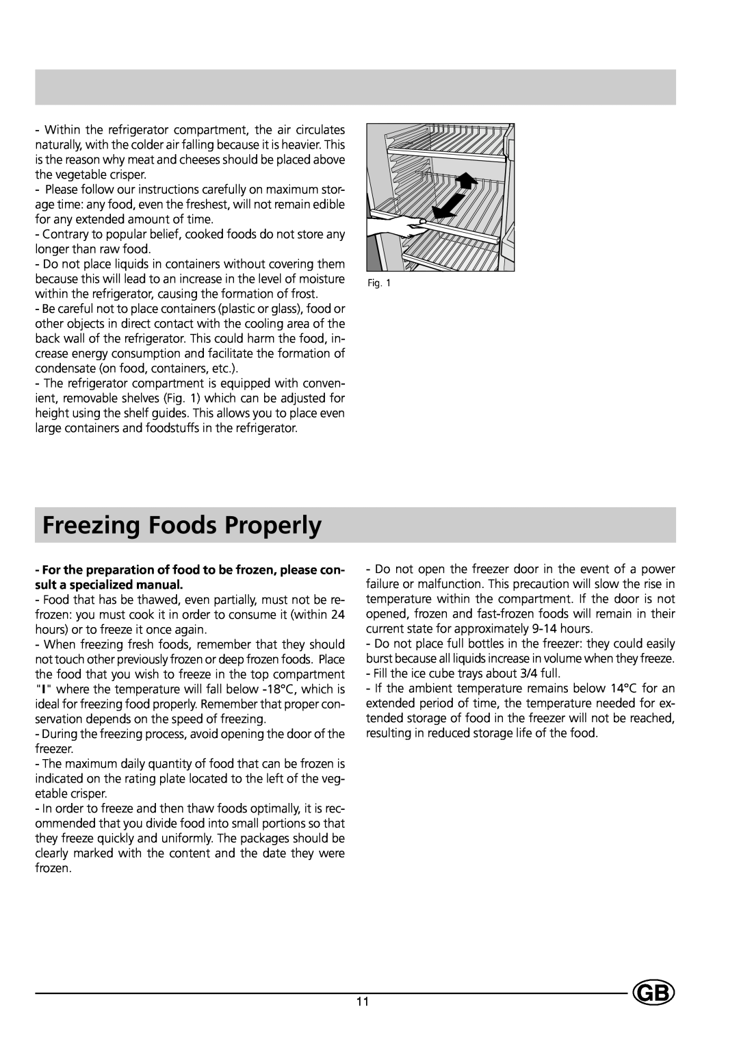 Indesit CG 3100 manual Freezing Foods Properly 