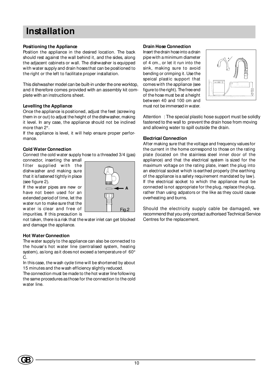 Indesit D 61 manual Installation 