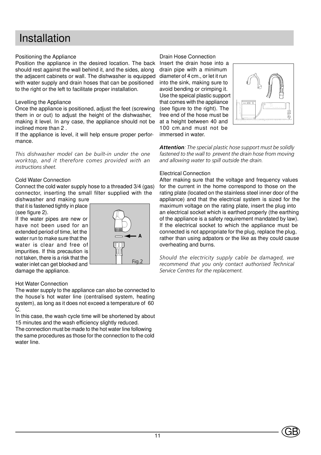 Indesit DE 43 manual Installation 