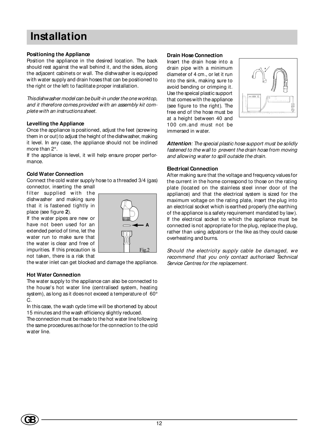 Indesit DE 73 manual Installation 