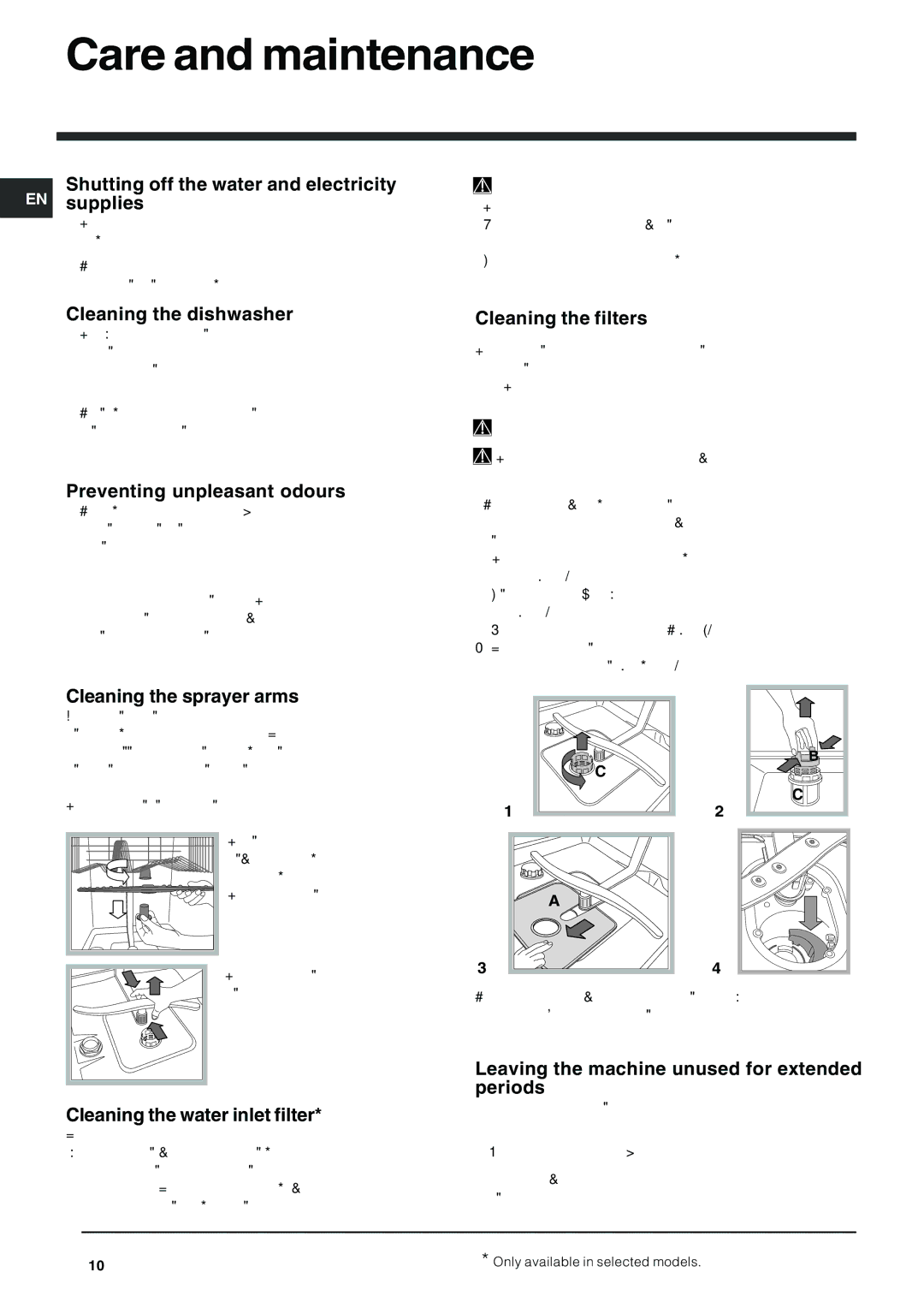 Indesit DFG 262 operating instructions Care and maintenance 