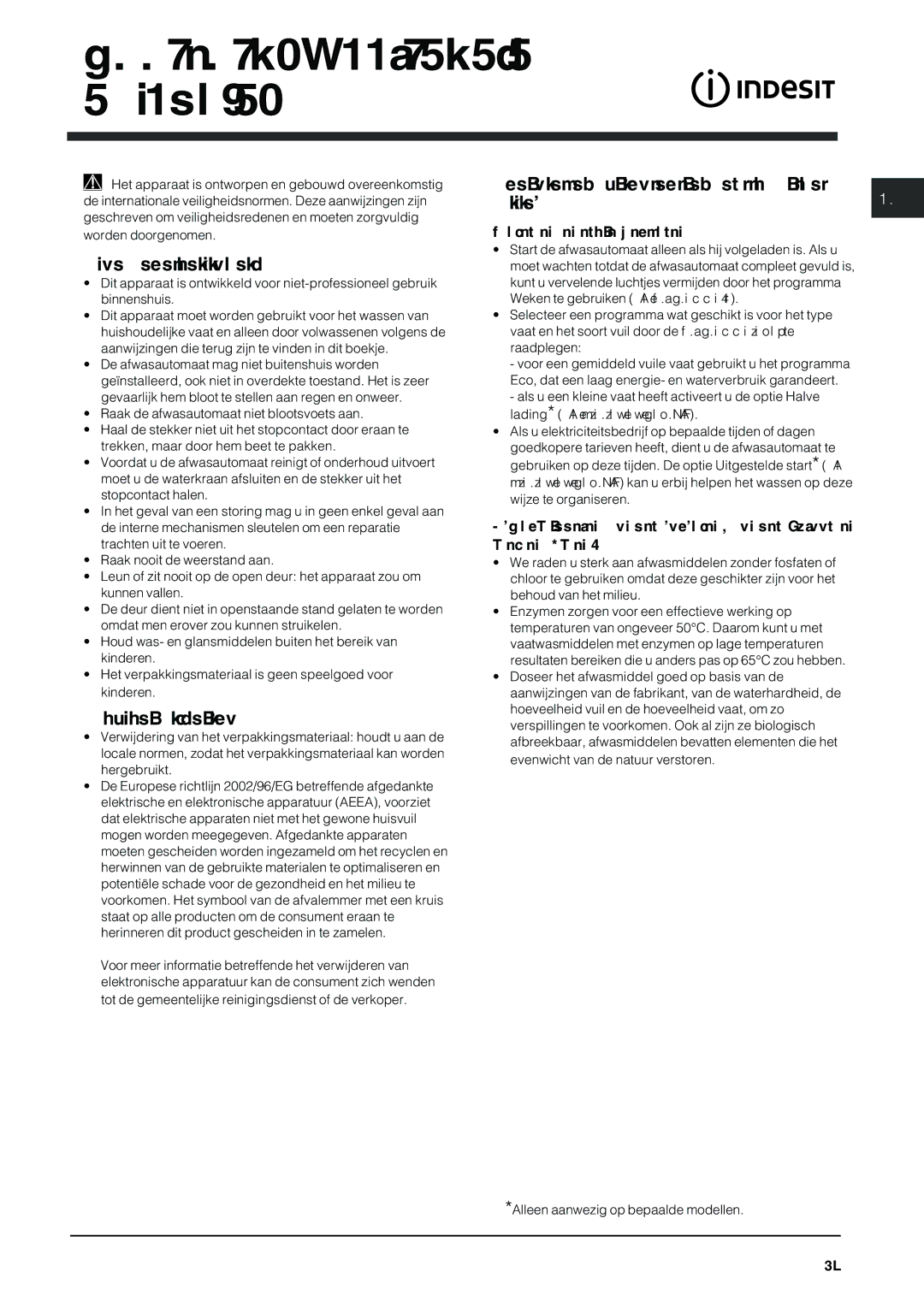 Indesit DFG 262 operating instructions Voorzorgsmaatregelen en advies, Algemene veiligheid, Afvalverwijdering 