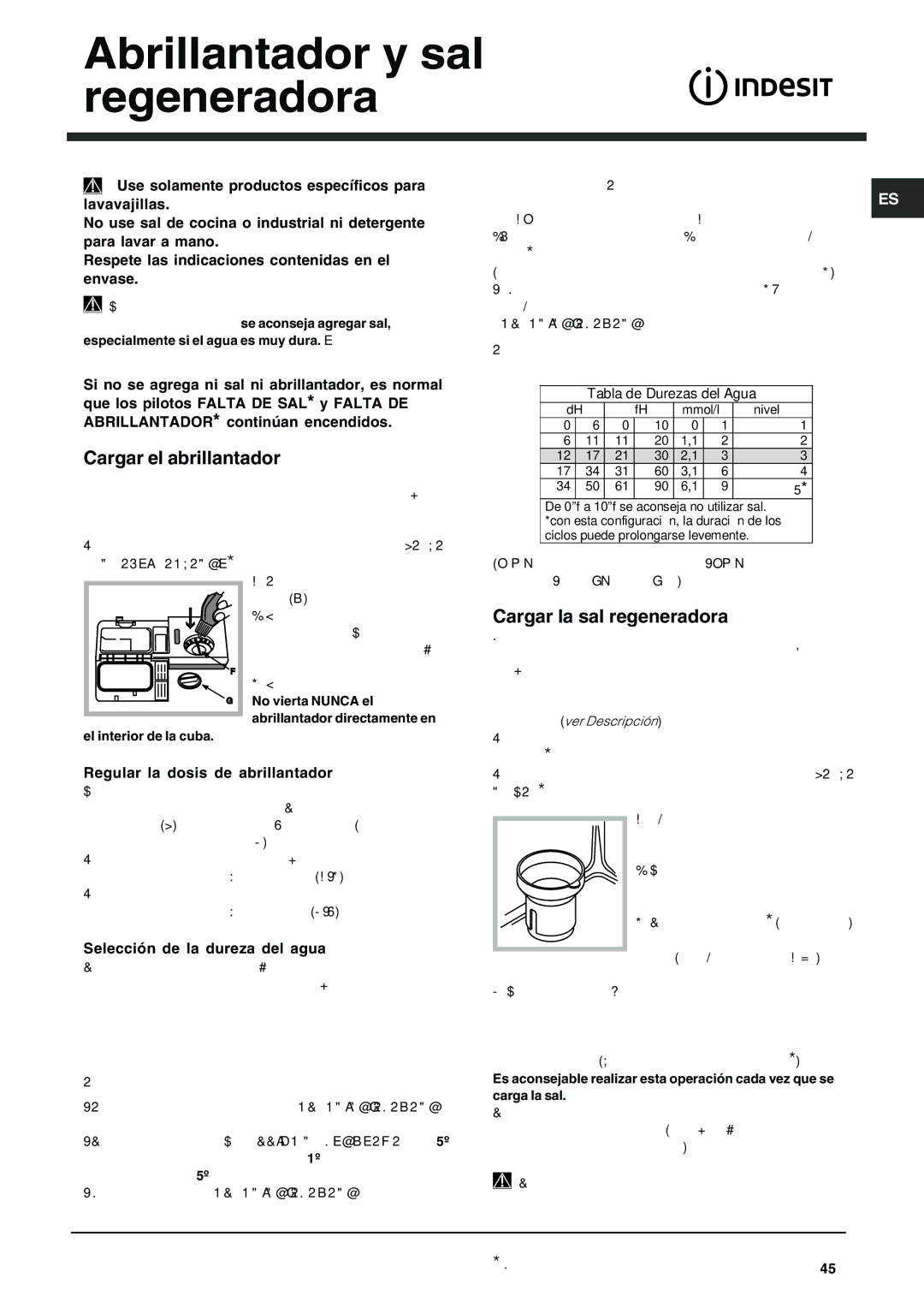 Indesit DFG 262 Abrillantador y sal regeneradora, Cargar el abrillantador, Cargar la sal regeneradora 