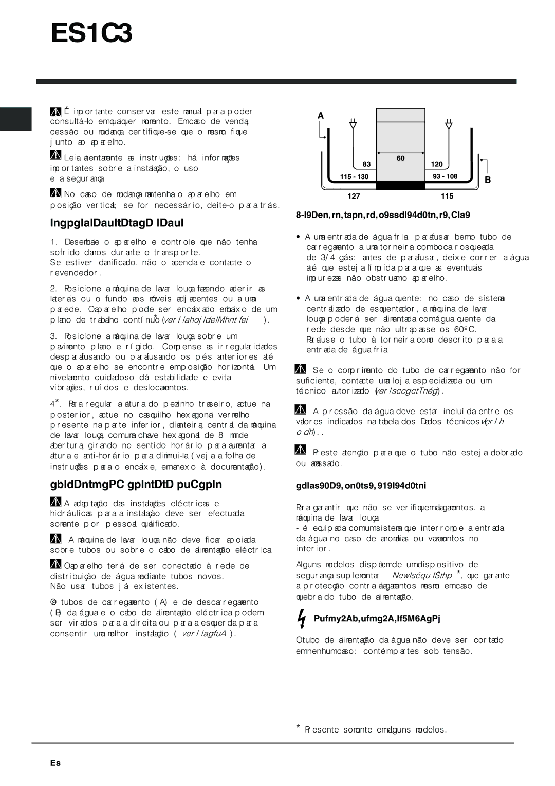 Indesit DFG 262 Instalação, Posicionamento e nivelamento, Ligações hidráulicas e eléctricas, Segurança contra alagamentos 