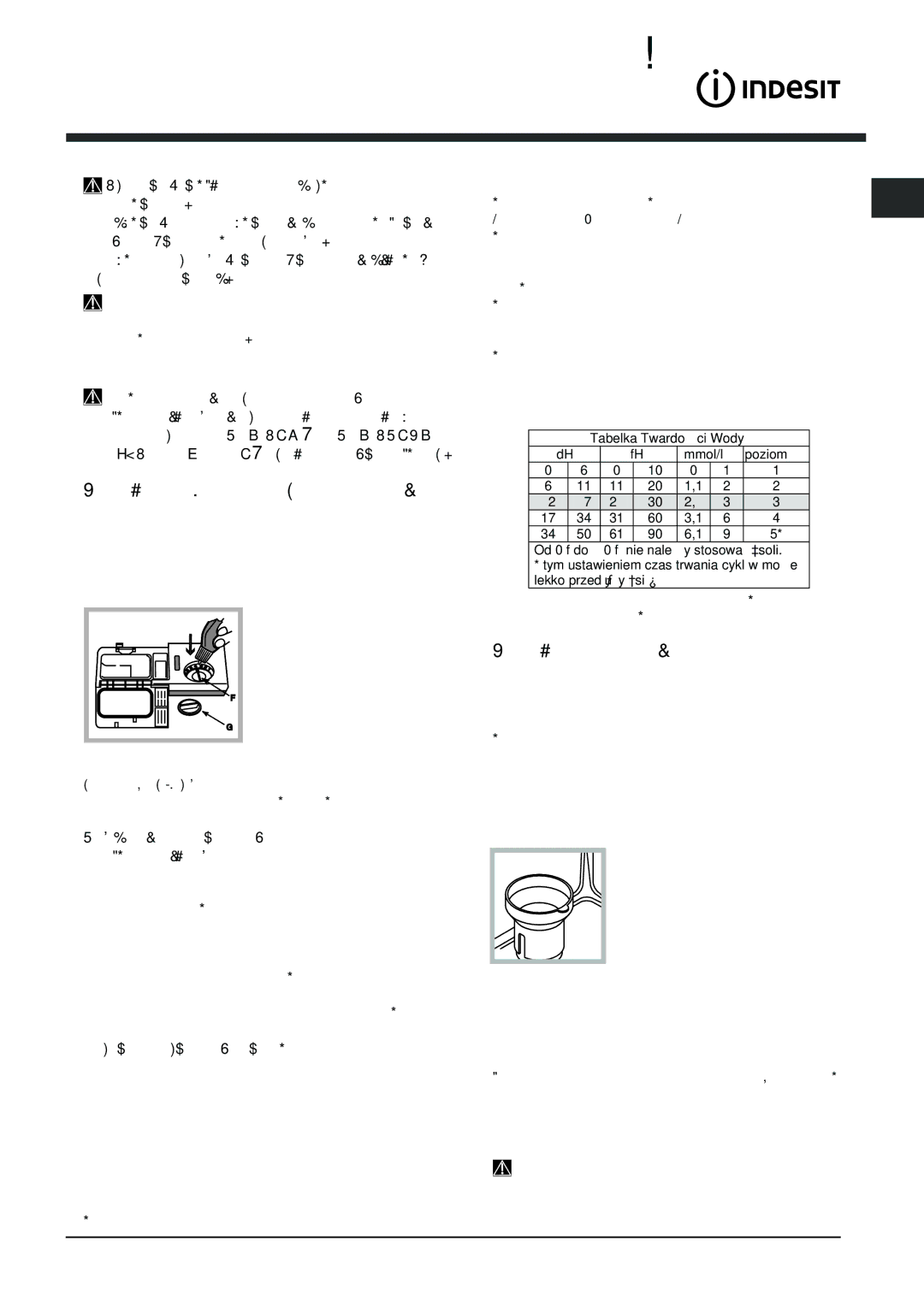 Indesit DFG 262 Œrodek nab³yszczaj¹cy i sól regeneracyjna, Dozowanie œrodka nab³yszczaj¹cego, Ustawianie twardoœci wody 
