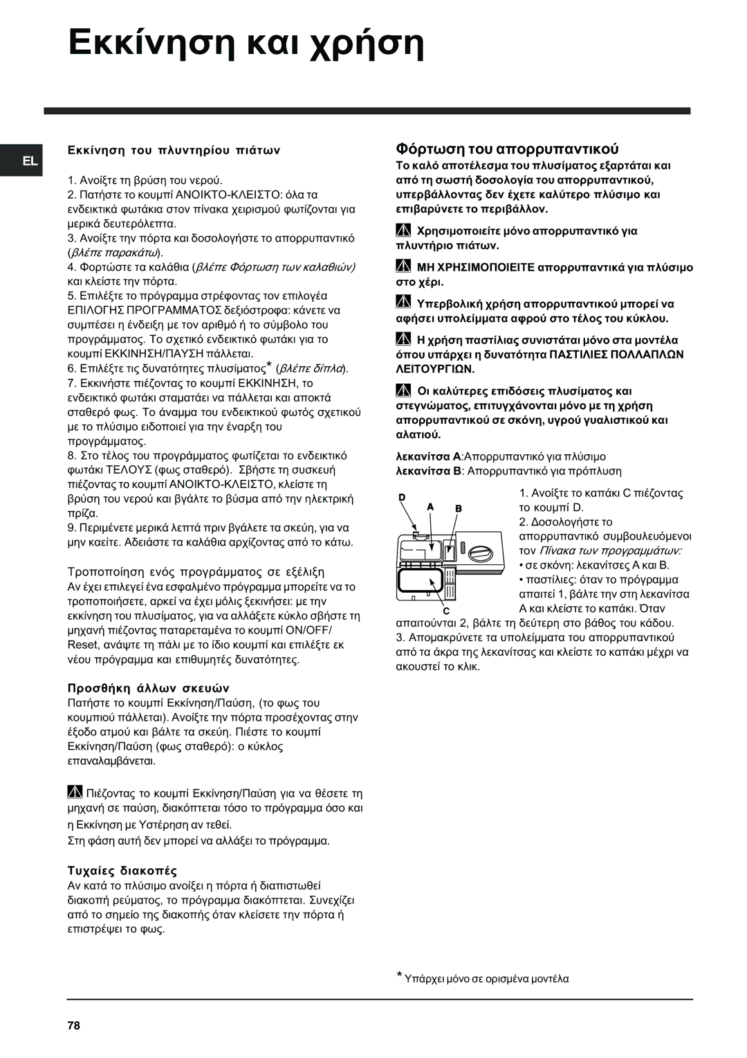 Indesit DFG 262 operating instructions Åêêßíçóç êáé ÷ñÞóç, Öüñôùóç ôïõ áðïññõðáíôéêïý 