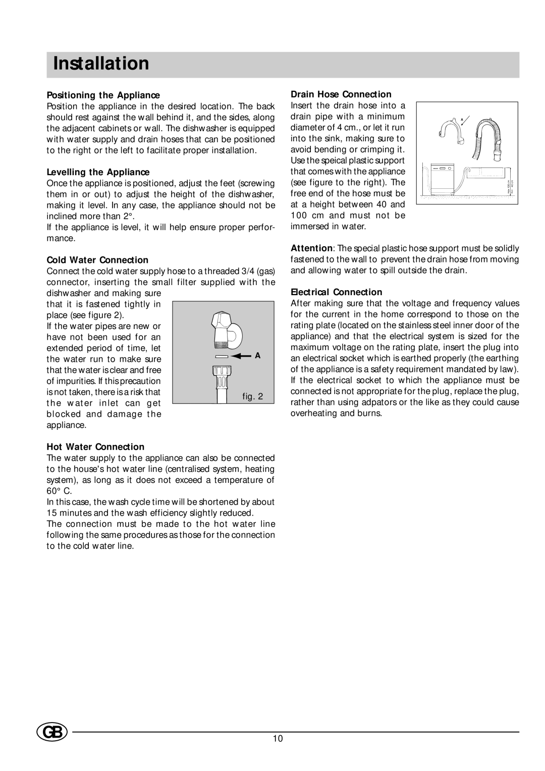 Indesit DG 6145 manual Installation 