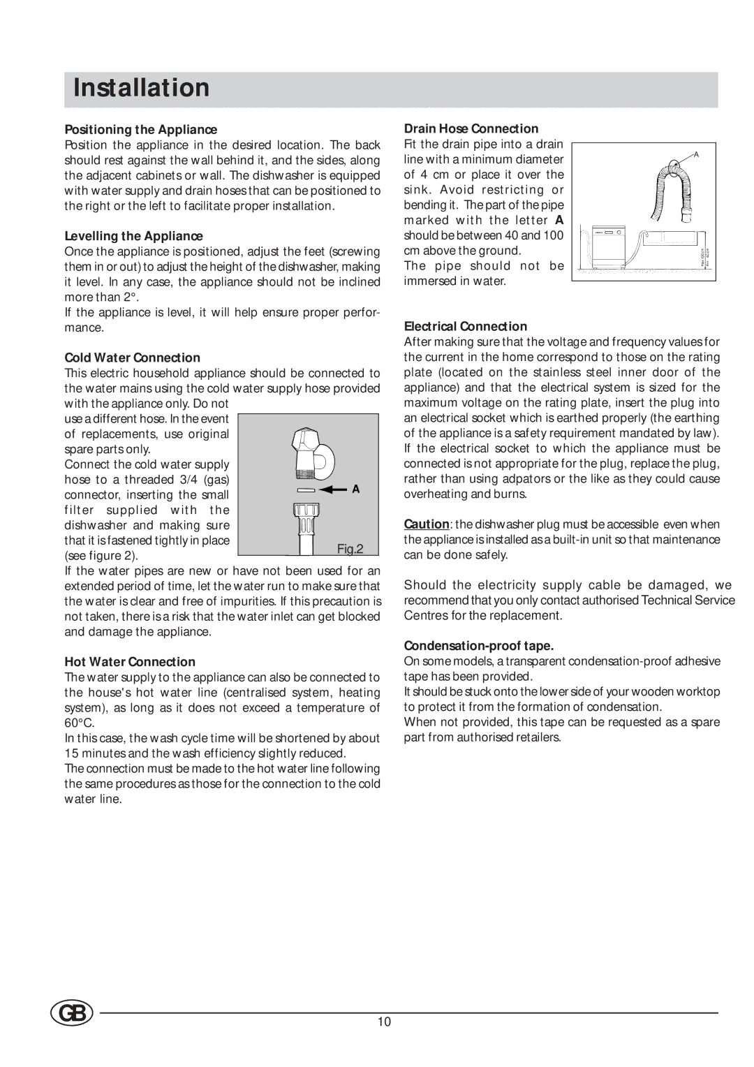 Indesit DI 450 manual Installation 