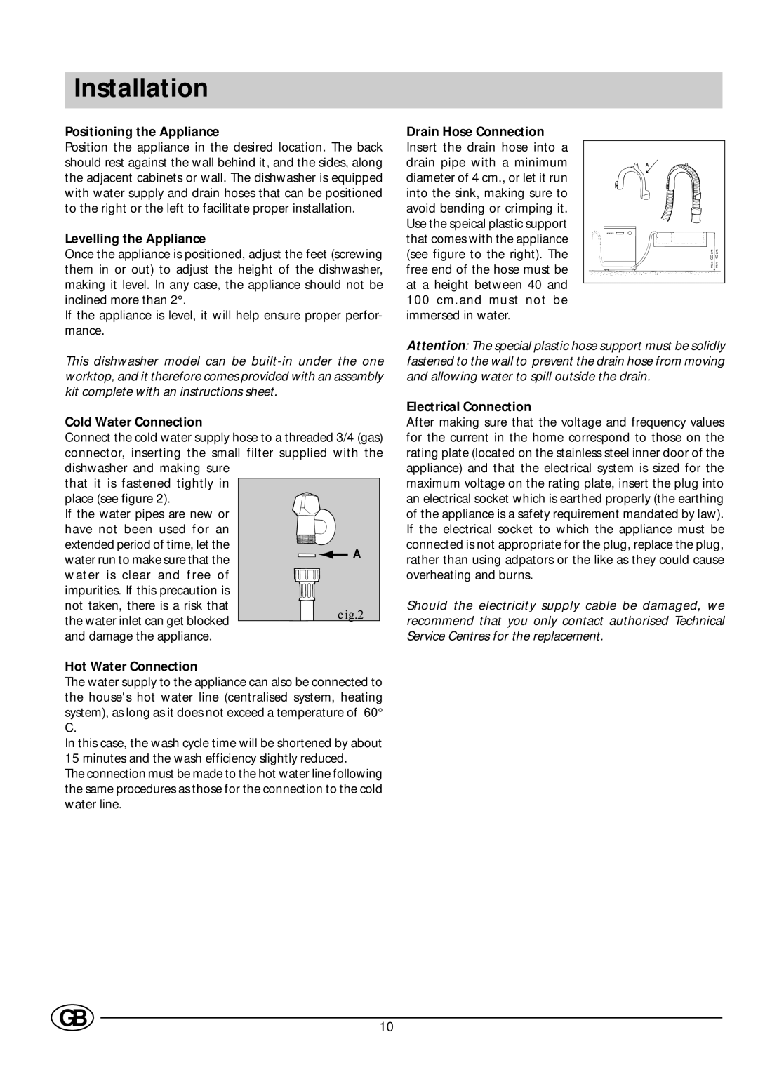 Indesit DI 67 manual Installation 