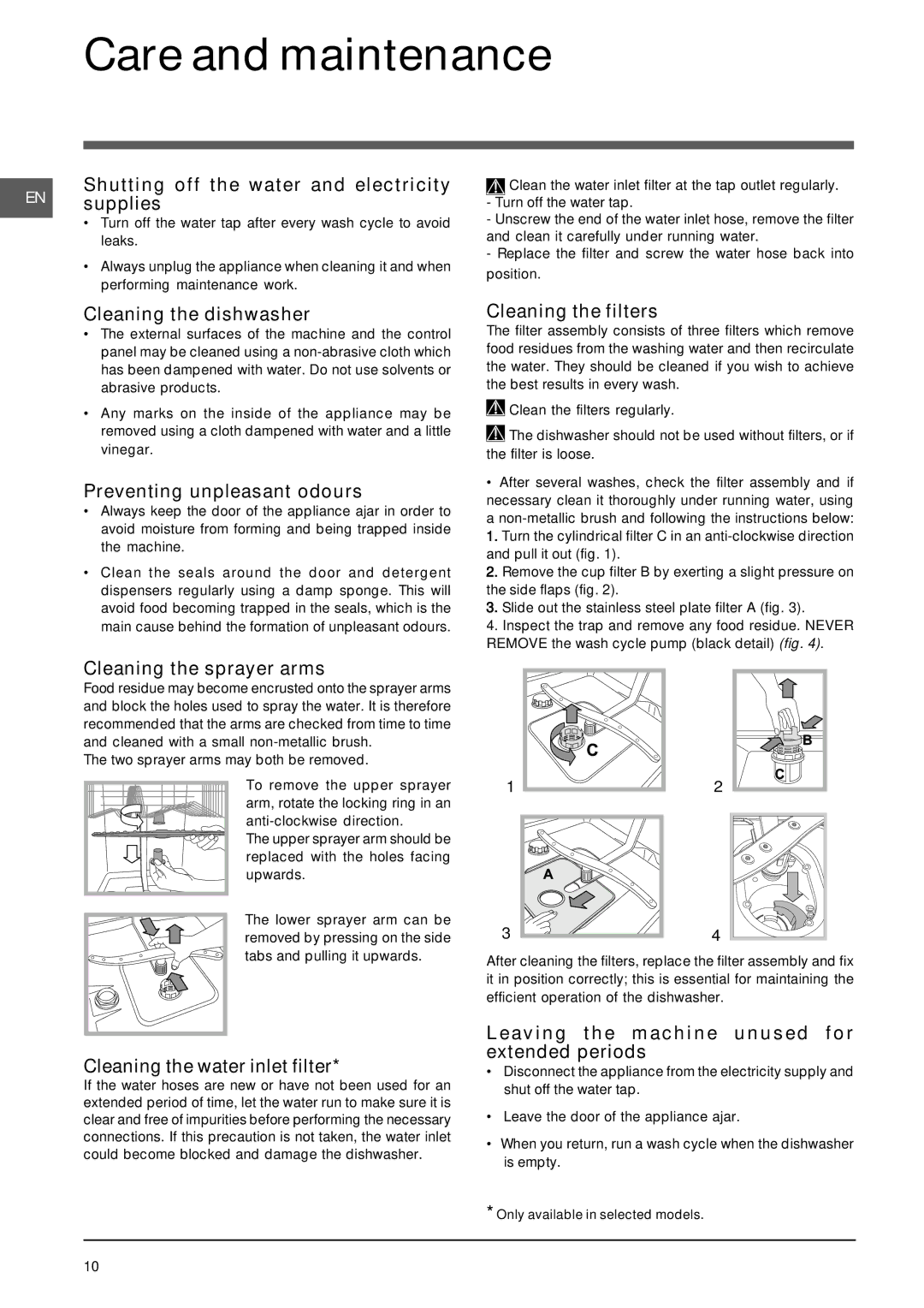 Indesit DIF 1614 operating instructions Care and maintenance 