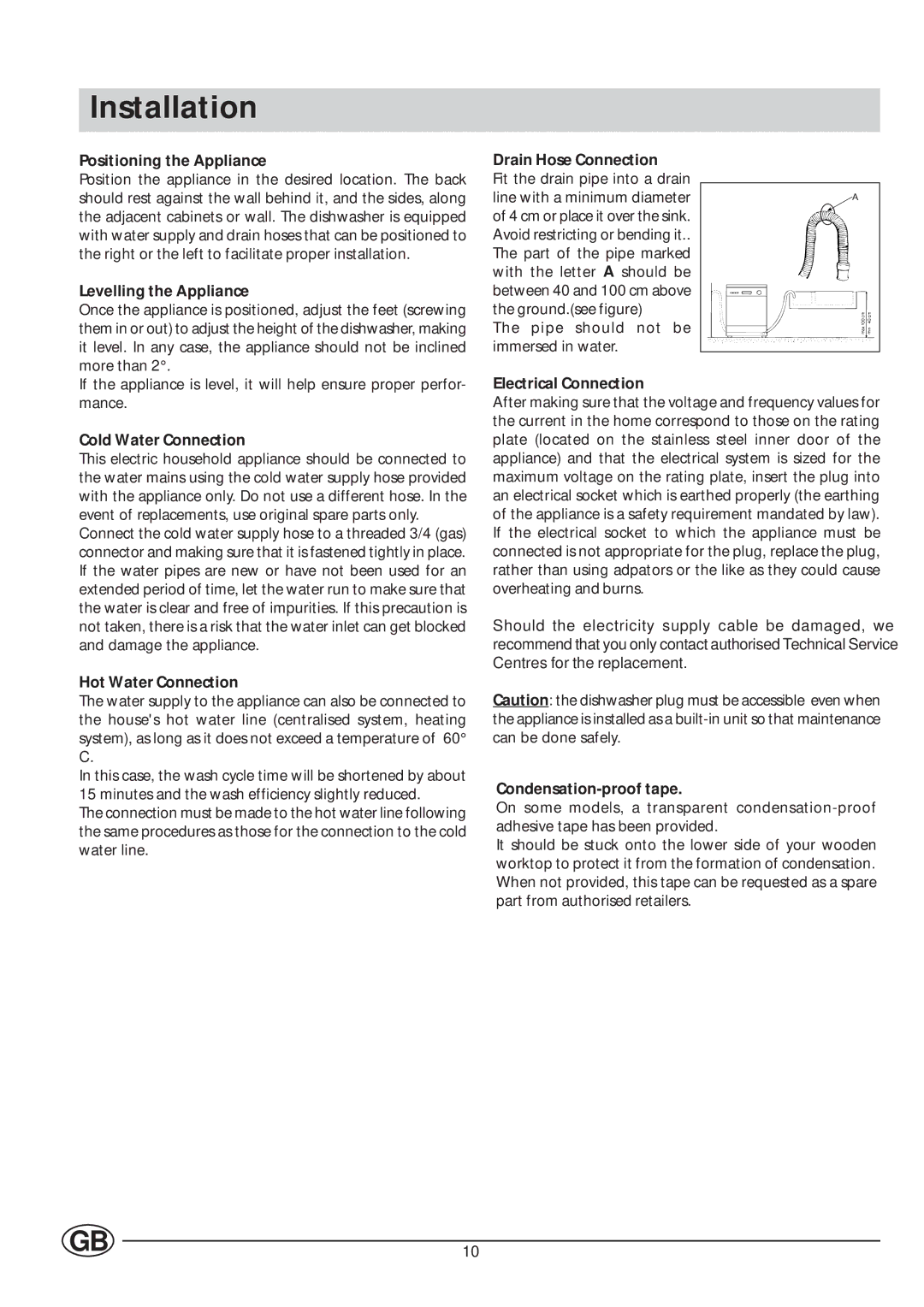 Indesit DVG 622 manual Installation 