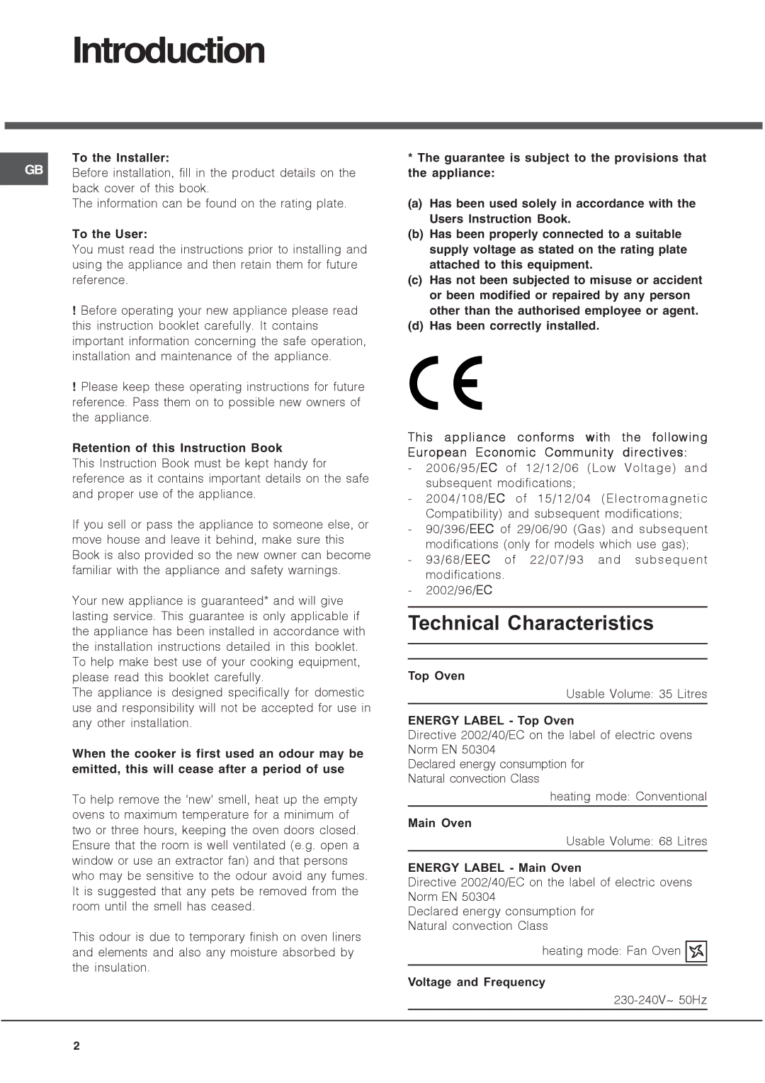 Indesit DH53K, DY46X/2, DY46K/2, BD42SS/2 Introduction, To the Installer, To the User, Retention of this Instruction Book 