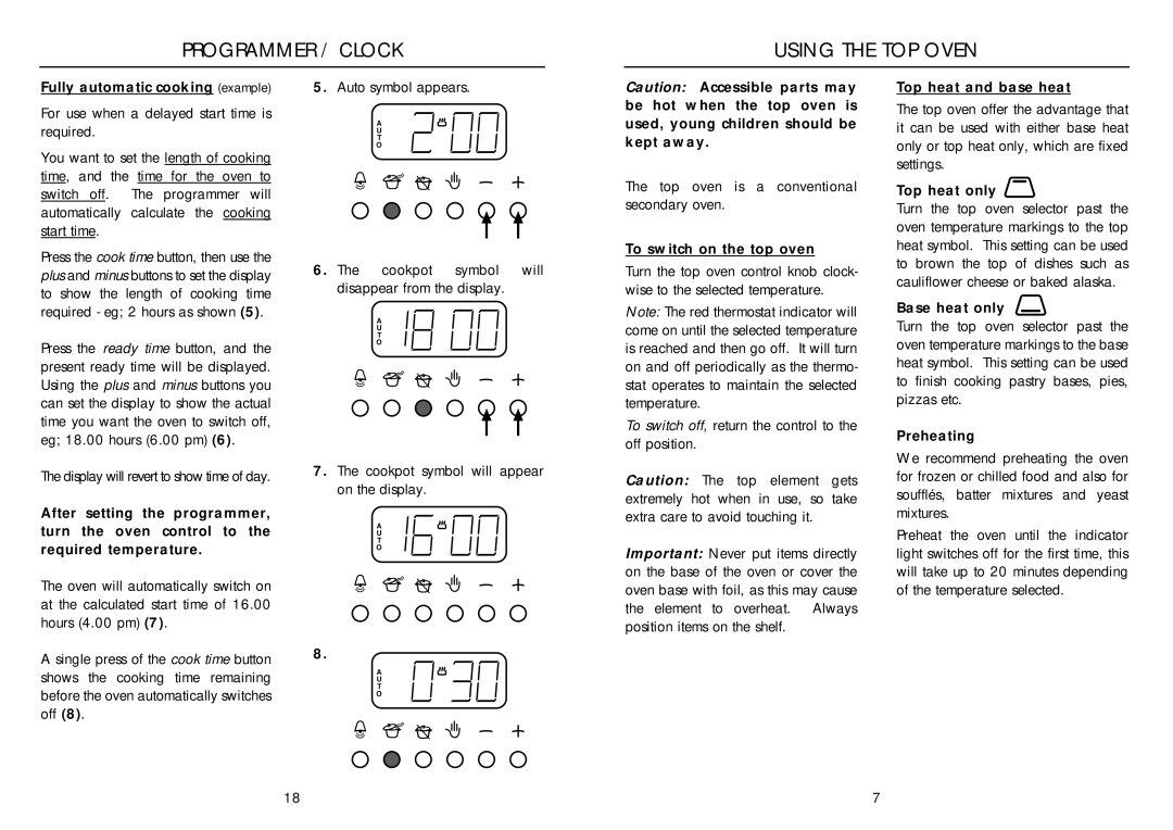 Indesit FDE 10 installation instructions Programmer / Clock Using the TOP Oven 