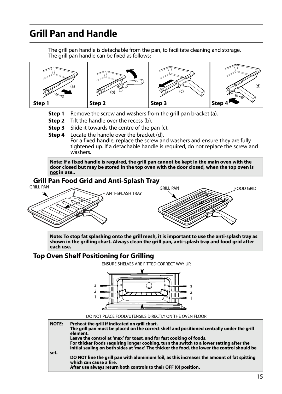 Indesit FDE20 Grill Pan and Handle, Grill Pan Food Grid and Anti-Splash Tray, Top Oven Shelf Positioning for Grilling 