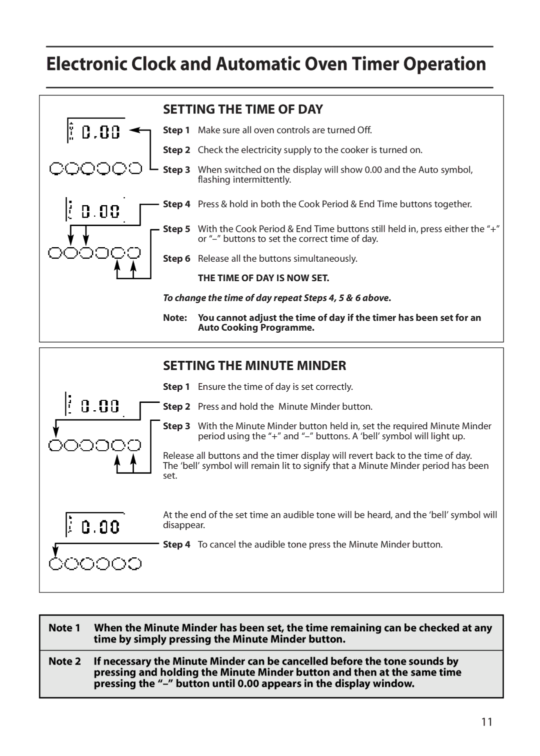 Indesit FDU20 manual Setting the Time of DAY, Setting the Minute Minder 