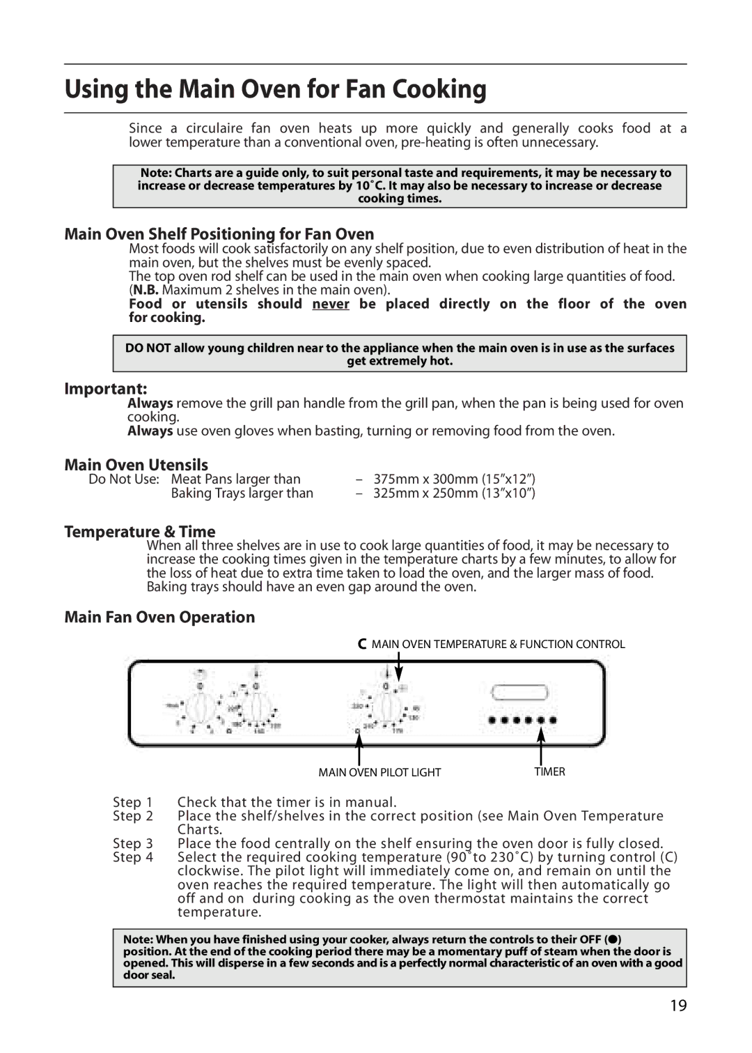 Indesit FDU20 manual Using the Main Oven for Fan Cooking, Main Oven Shelf Positioning for Fan Oven 