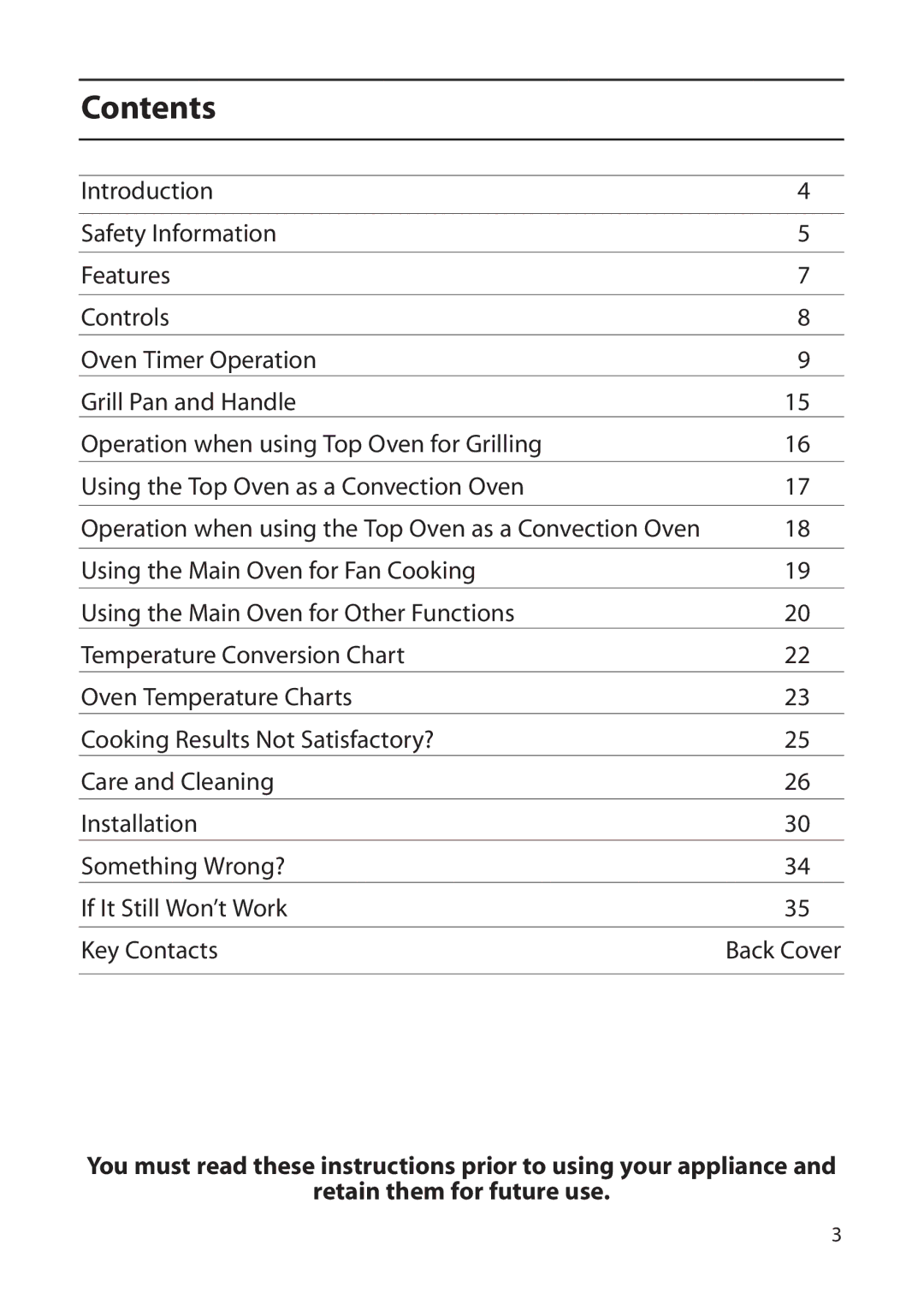 Indesit FDU20 manual Contents 