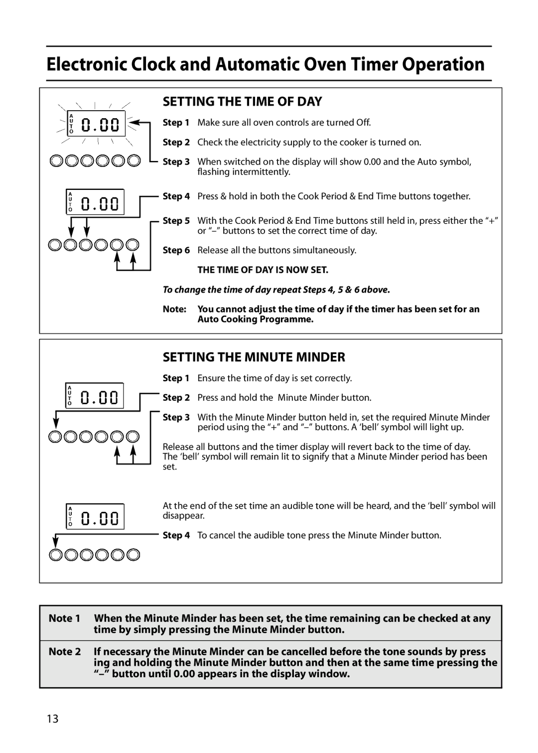 Indesit FIDM20, FID20 manual Setting the Time of DAY, Setting the Minute Minder 