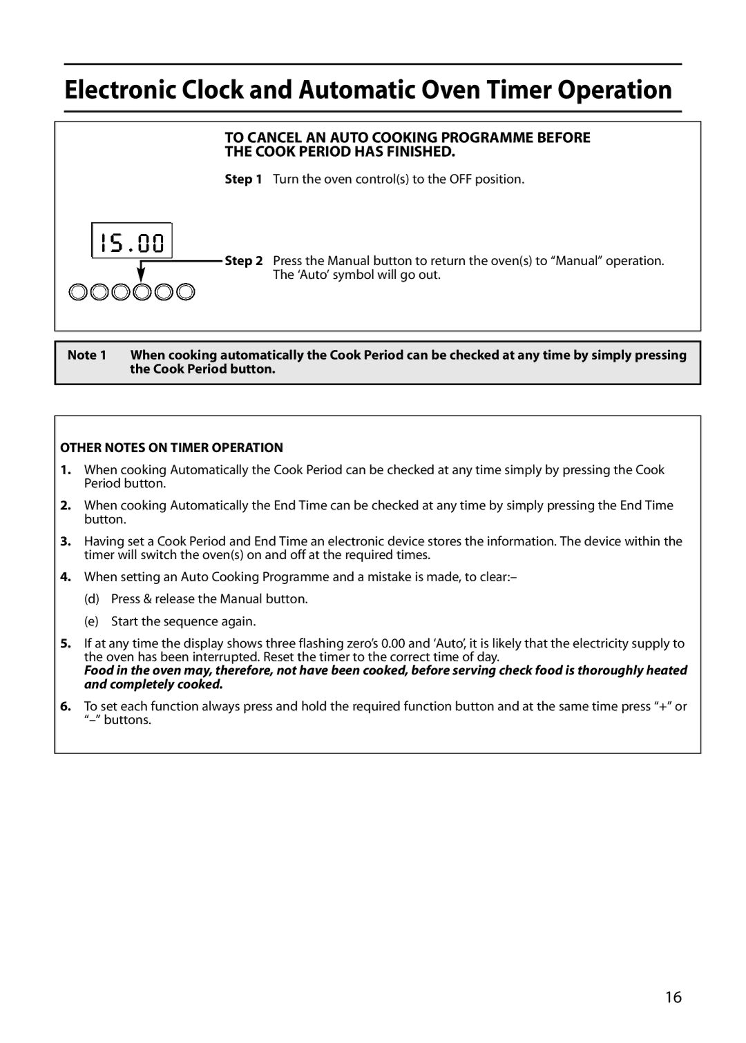 Indesit FID20, FIDM20 manual Other Notes on Timer Operation 