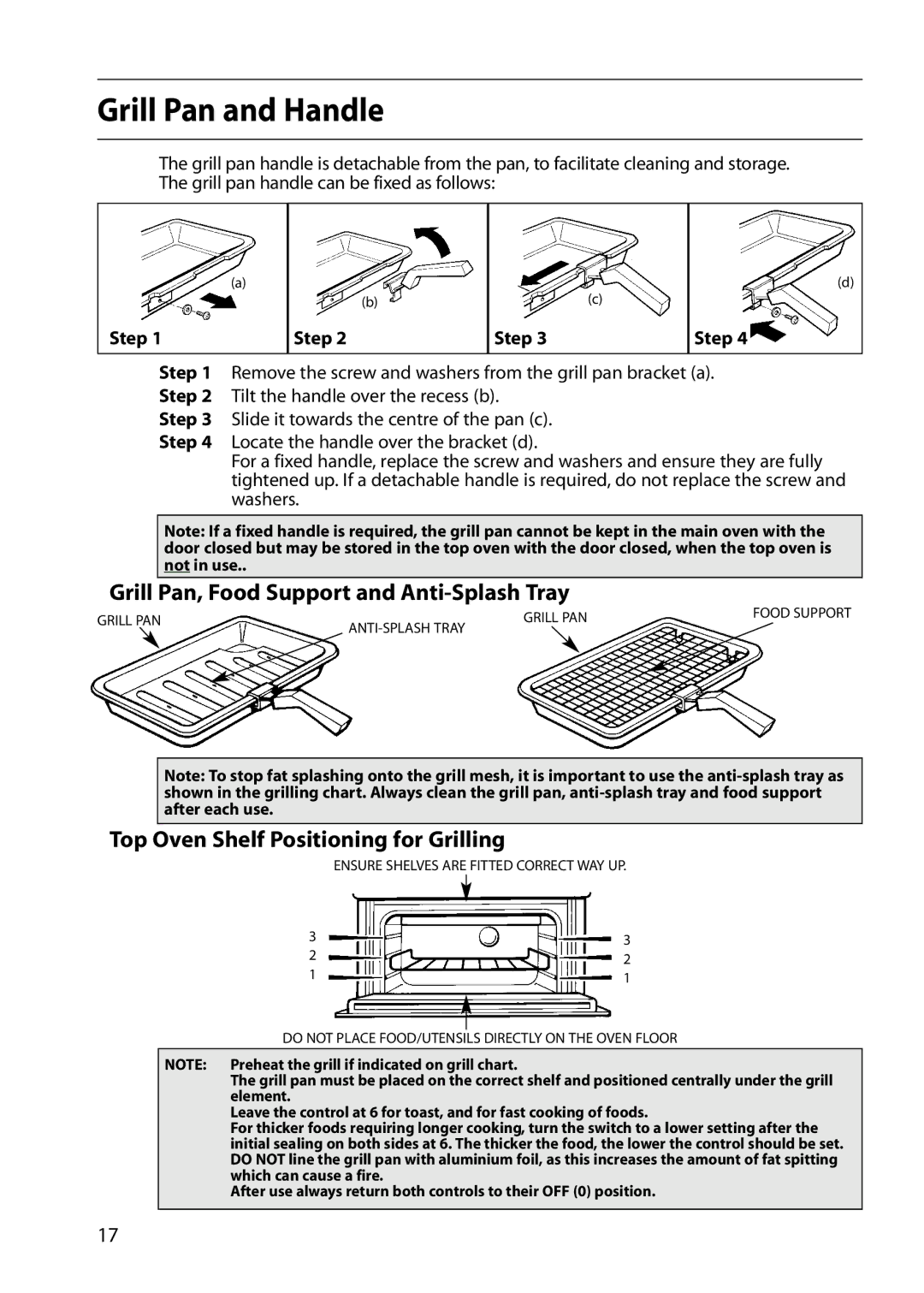 Indesit FIDM20 Grill Pan and Handle, Grill Pan, Food Support and Anti-Splash Tray, Top Oven Shelf Positioning for Grilling 