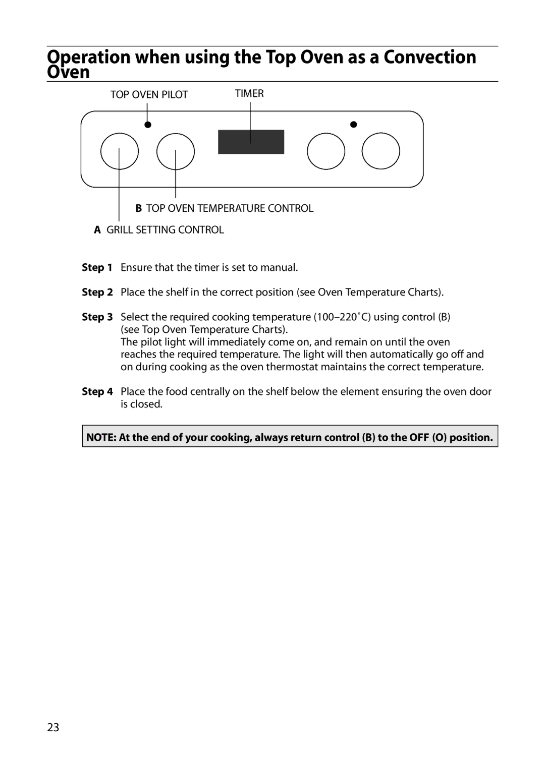 Indesit FIDM20 Mk2, FID20 Mk2 manual Operation when using the Top Oven as a Convection Oven 