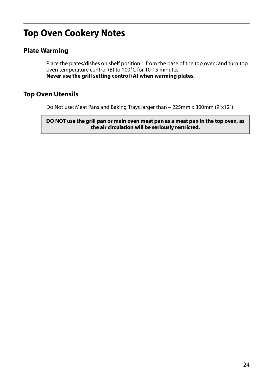 Indesit FID20 Mk2, FIDM20 Mk2 manual Top Oven Cookery Notes, Plate Warming, Top Oven Utensils 