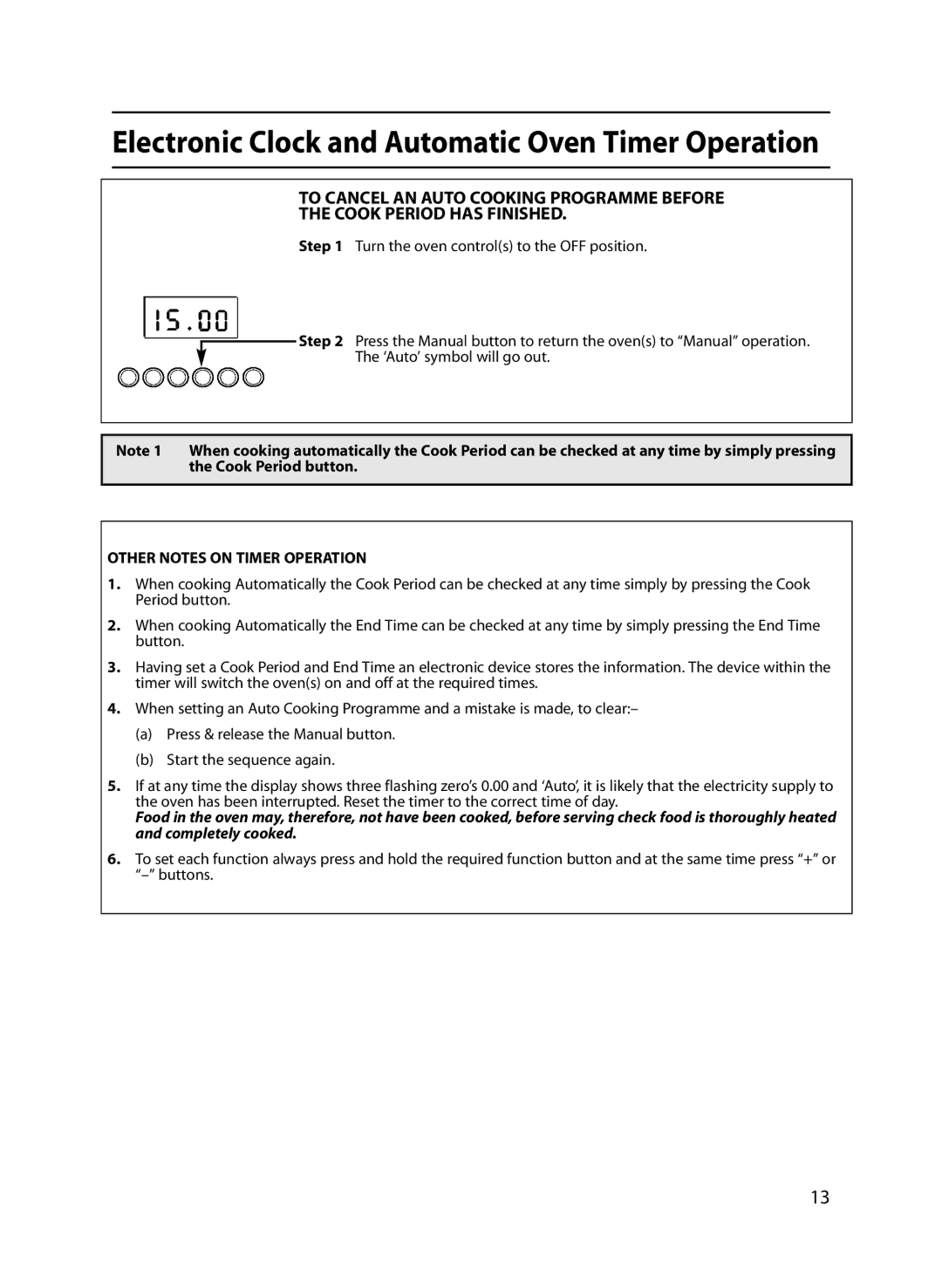 Indesit FIU20 MK2 manual Other Notes on Timer Operation 