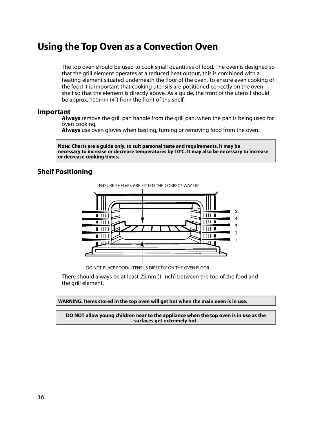 Indesit FIU20 MK2 manual Using the Top Oven as a Convection Oven, Shelf Positioning 