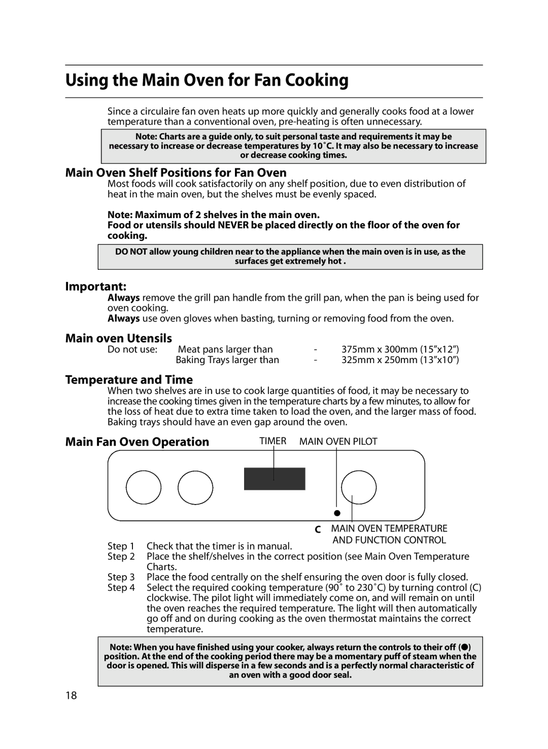 Indesit FIU20 MK2 manual Using the Main Oven for Fan Cooking, Main Oven Shelf Positions for Fan Oven, Main oven Utensils 