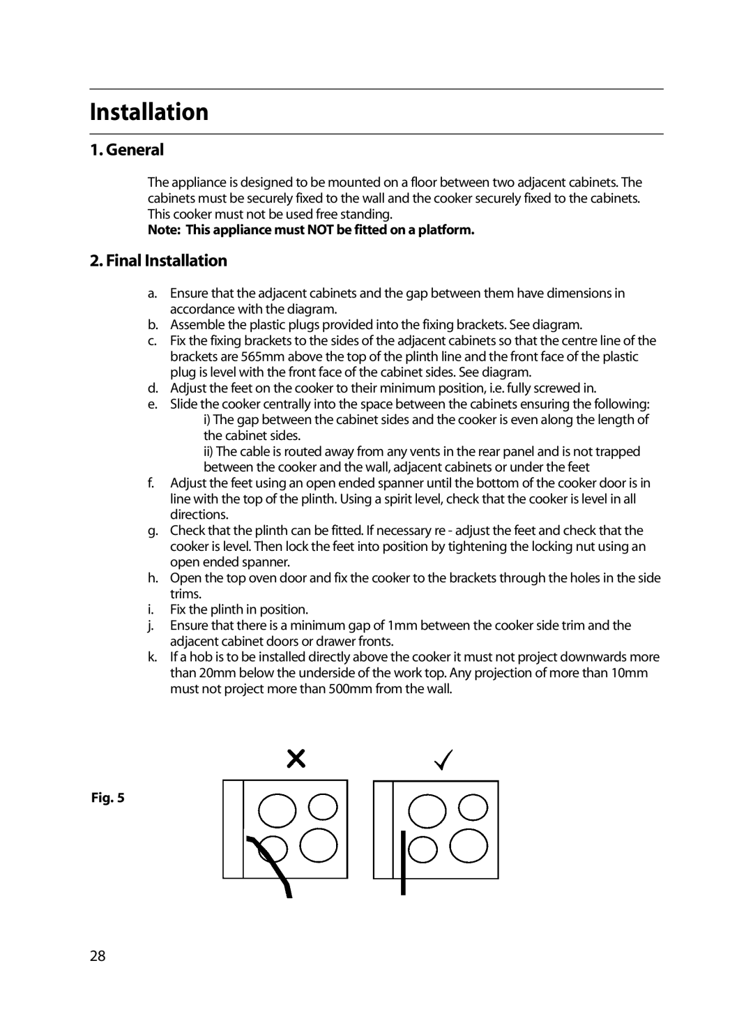 Indesit FIU20 MK2 manual General, Final Installation 