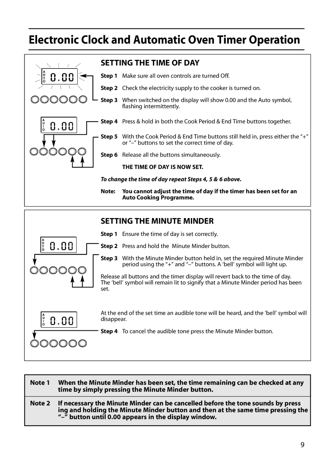 Indesit FIU20 manual Setting the Time of DAY, Setting the Minute Minder 