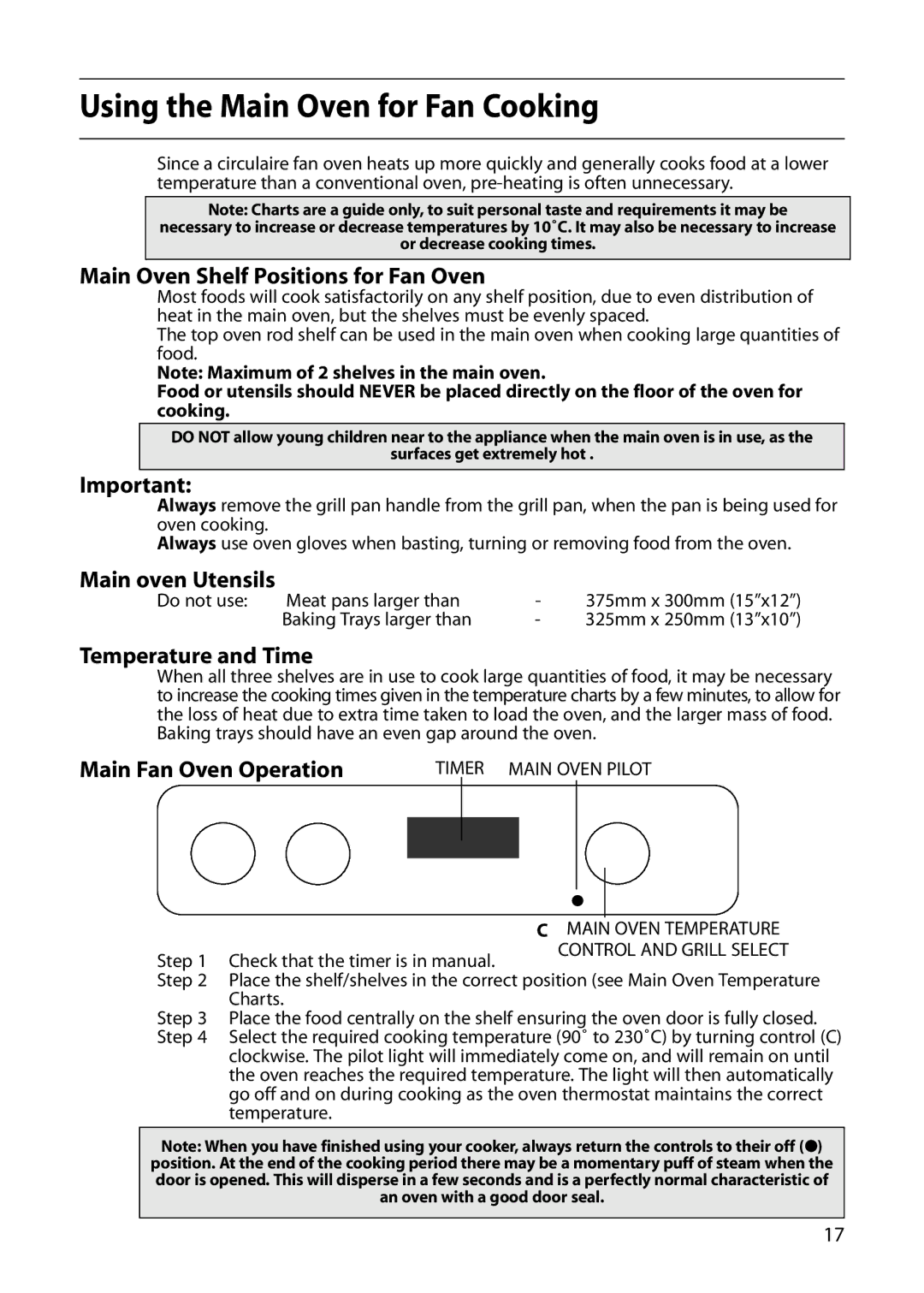 Indesit FIU20 manual Using the Main Oven for Fan Cooking, Main Oven Shelf Positions for Fan Oven, Main oven Utensils 