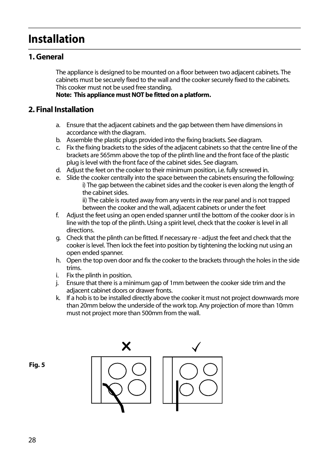 Indesit FIU20 manual General, Final Installation 