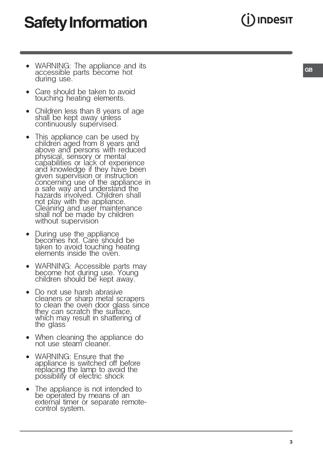 Indesit FIMU 23 IX, FIU20IX/1, FIU20BK/1, FIU20WH/1, FIMU 23 (WH), FIMU 23 (BK) manual SafetyInformation 